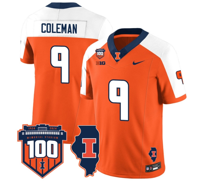 Illinois Football Throwback Jersey - All Stitched  ORANGE ALTERNATE SETH COLEMAN -9