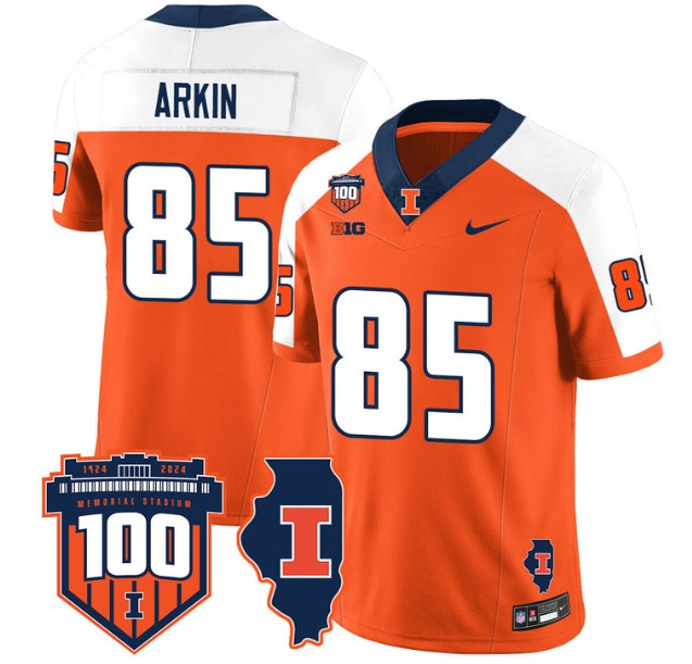 Illinois Football Throwback Jersey - All Stitched  ORANGE ALTERNATE TANNER ARKIN -85