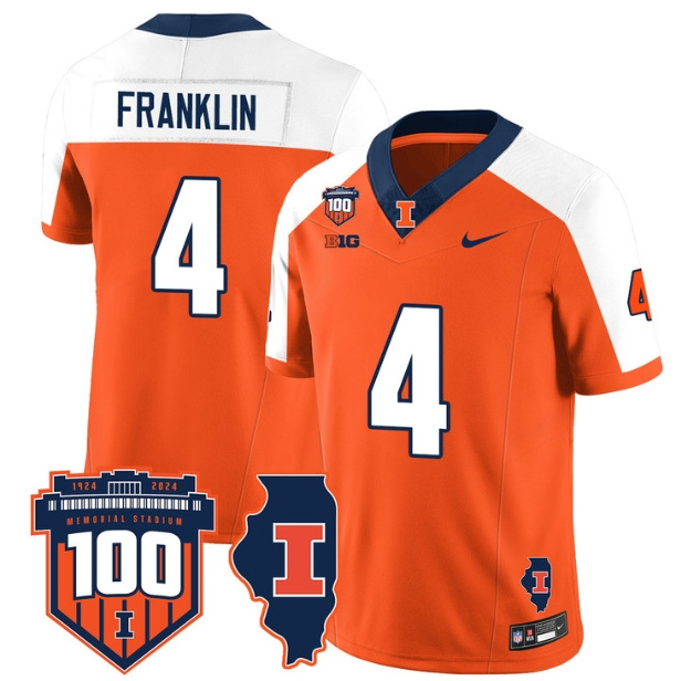Illinois Football Throwback Jersey - All Stitched  ORANGE ALTERNATE ZAKHARI FRANKLIN-4