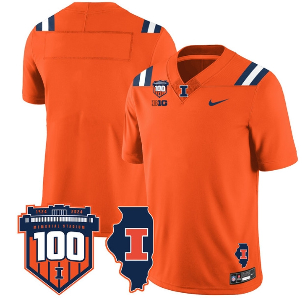Illinois Football Throwback Jersey - All Stitched  ORANGE Blank (2)