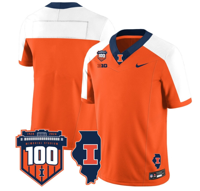Illinois Football Throwback Jersey - All Stitched  ORANGE Blank