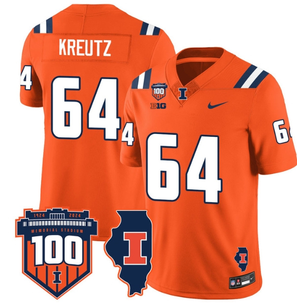 Illinois Football Throwback Jersey - All Stitched  ORANGE JOSH KREUTZ-64