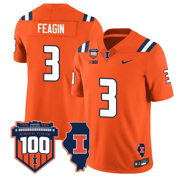 Illinois Football Throwback Jersey - All Stitched  ORANGE KADEN FEAGIN-3