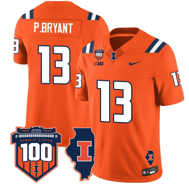 Illinois Football Throwback Jersey - All Stitched  ORANGE PAT BRYANT (PBRYANT -13)