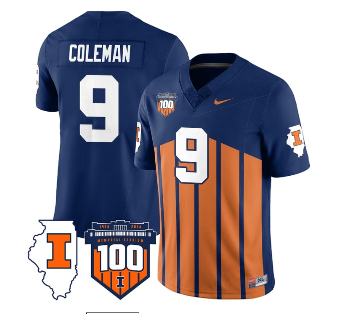Illinois Football Throwback Jersey - All Stitched  THROWBACK SETH COLEMAN -9