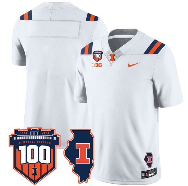 Illinois Football Throwback Jersey - All Stitched  WHITE Blank