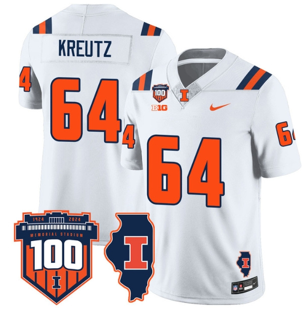 Illinois Football Throwback Jersey - All Stitched  WHITE JOSH KREUTZ-64