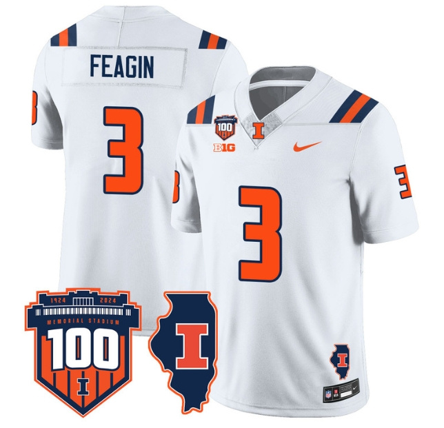 Illinois Football Throwback Jersey - All Stitched  WHITE KADEN FEAGIN-3