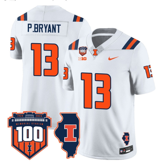 Illinois Football Throwback Jersey - All Stitched  WHITE PAT BRYANT (PBRYANT -13)