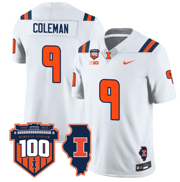 Illinois Football Throwback Jersey - All Stitched  WHITE SETH COLEMAN -9