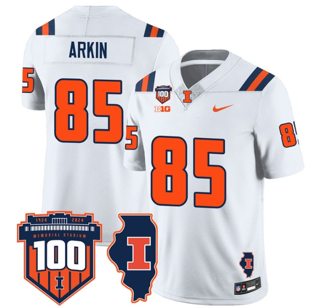 Illinois Football Throwback Jersey - All Stitched  WHITE TANNER ARKIN -85