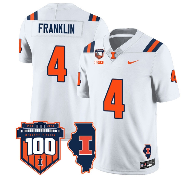 Illinois Football Throwback Jersey - All Stitched  WHITE ZAKHARI FRANKLIN-4