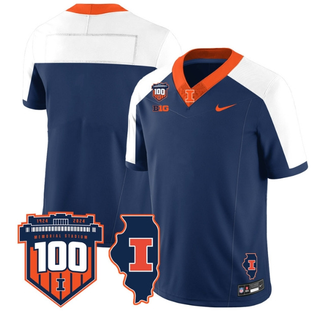 Illinois Football Throwback Jersey - All Stitched NAVY ALTERNATE Blank