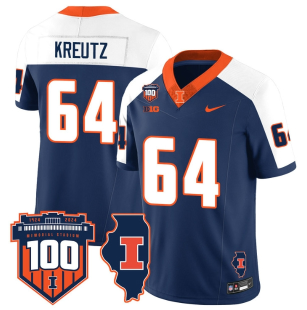 Illinois Football Throwback Jersey - All Stitched NAVY ALTERNATE JOSH KREUTZ-64