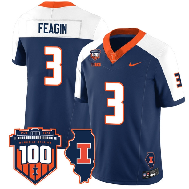 Illinois Football Throwback Jersey - All Stitched NAVY ALTERNATE KADEN FEAGIN-3