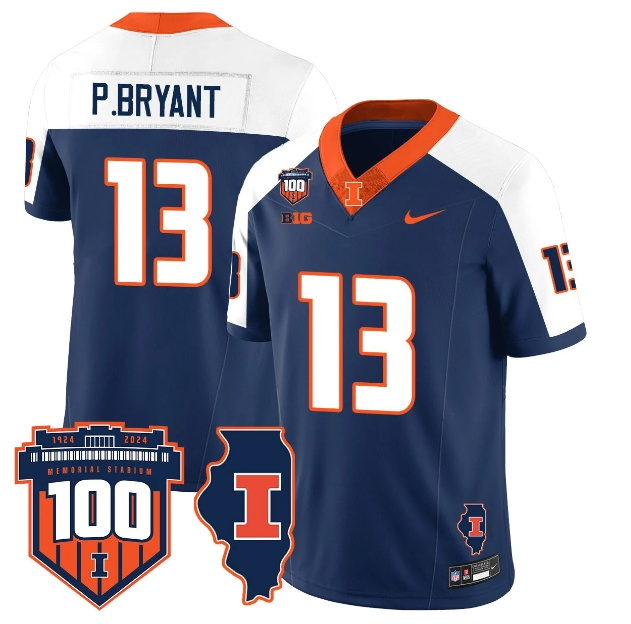 Illinois Football Throwback Jersey - All Stitched NAVY ALTERNATE PAT BRYANT (PBRYANT -13)
