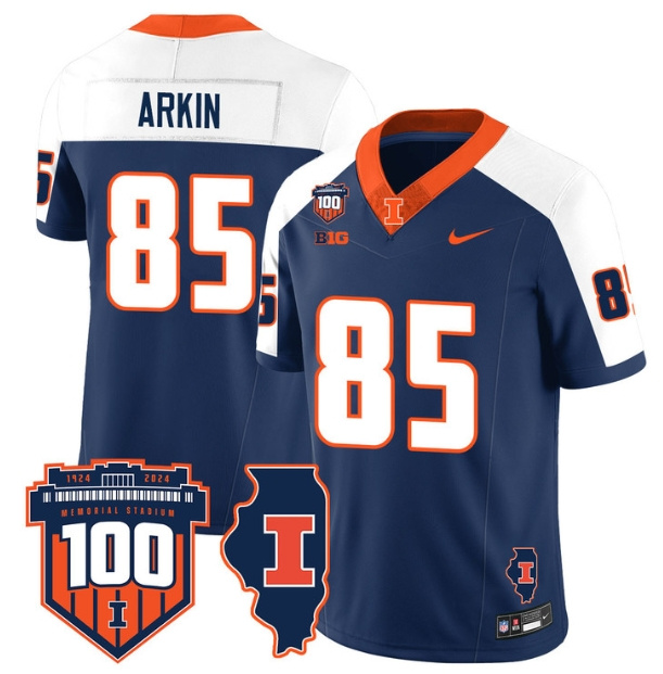 Illinois Football Throwback Jersey - All Stitched NAVY ALTERNATE TANNER ARKIN -85