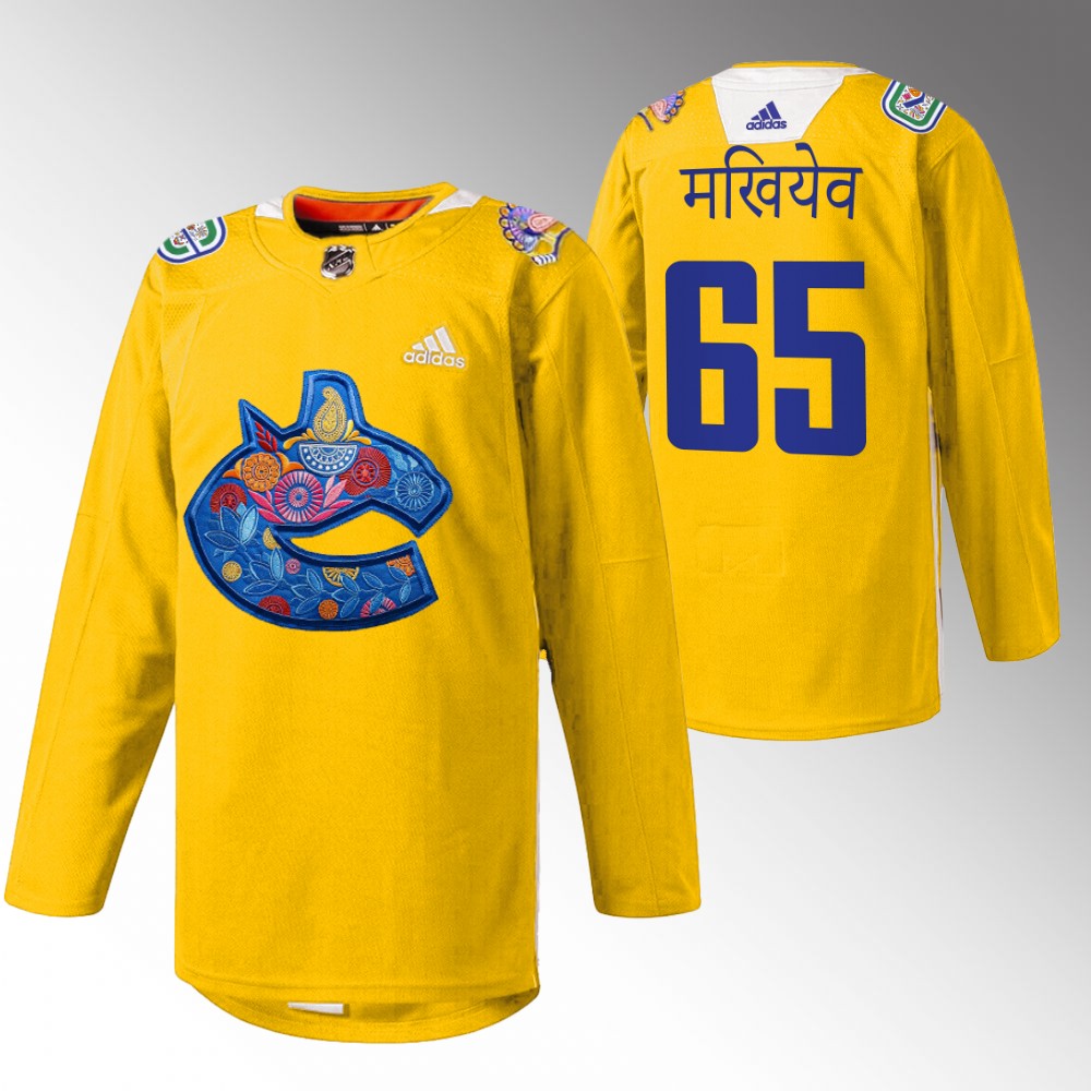 Ilya Mikheyev Canucks Diwali Night Jersey Yellow Warmup