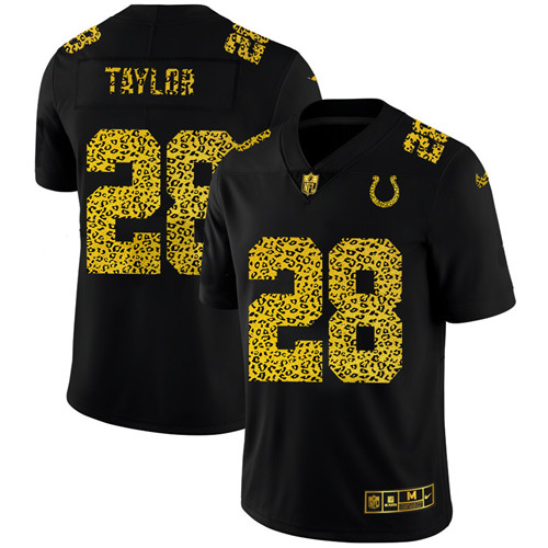 Indianapolis Colts #28 Jonathan Taylor Men's Nike Leopard Print Fashion Vapor Limited NFL Jersey Black
