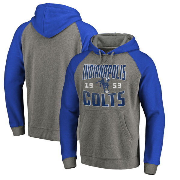 Indianapolis Colts NFL Pro Line By Fanatics Branded Timeless Collection Antique Stack Tri-Blend Raglan Pullover Hoodie Ash
