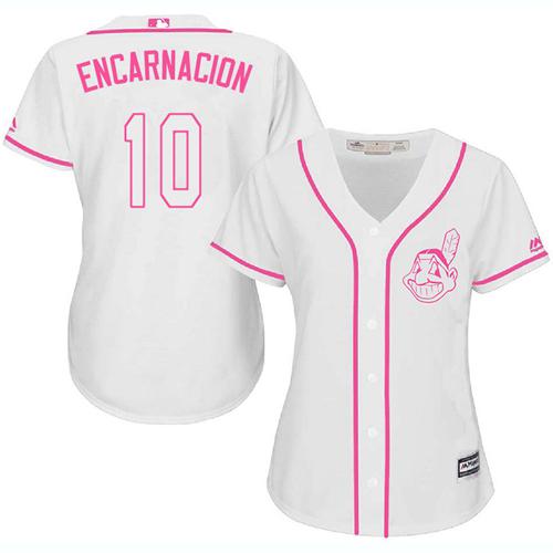 Indians #10 Edwin Encarnacion White Pink Fashion Women's Stitched MLB Jersey