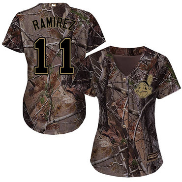 Indians #11 Jose Ramirez Camo Realtree Collection Cool Base Women's Stitched Baseball Jersey