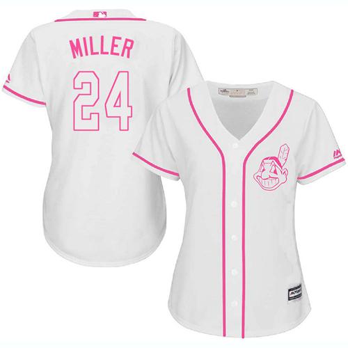 Indians #24 Andrew Miller White Pink Fashion Women's Stitched MLB Jersey