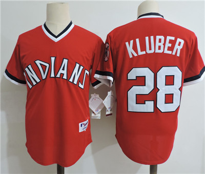 Indians #28 Corey Kluber Red Cooperstown Collection Throwback Stitched MLB Jersey