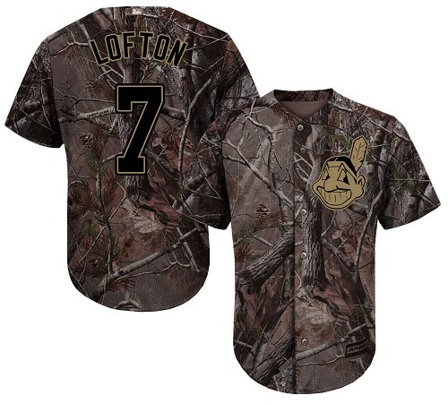 Indians #7 Kenny Lofton Camo Realtree Collection Cool Base Stitched Youth Baseball Jersey