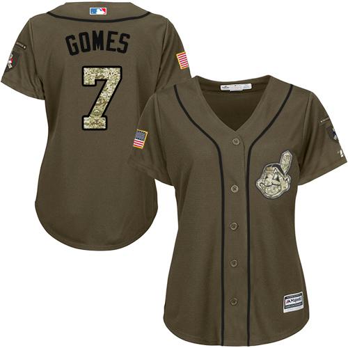 Indians #7 Yan Gomes Green Salute to Service Women's Stitched MLB Jersey