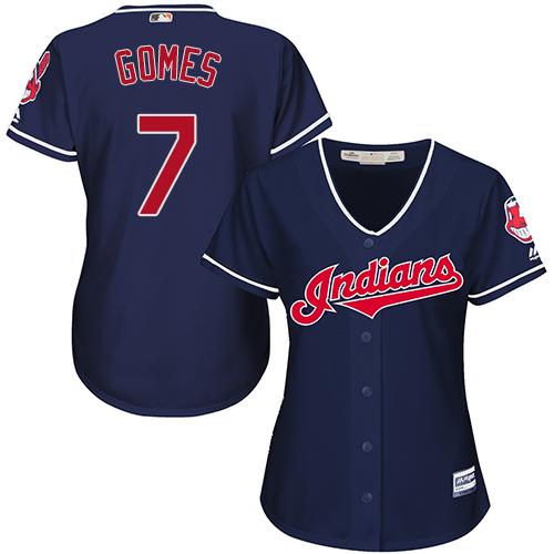 Indians #7 Yan Gomes Navy Blue Alternate Women's Stitched MLB Jersey