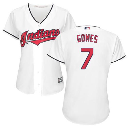 Indians #7 Yan Gomes White Home Women's Stitched MLB Jersey
