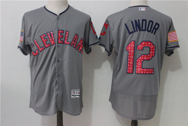 Indians 12 Francisco Lindor Gray 2017 Stars & Stripes Flexbase Player Jersey