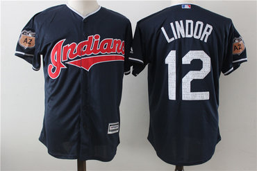 Indians 12 Francisco Lindor Navy 2017 Spring Training Cool Base Jersey