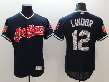 Indians 12 Francisco Lindor Navy 2018 Spring Training Flexbase Jersey