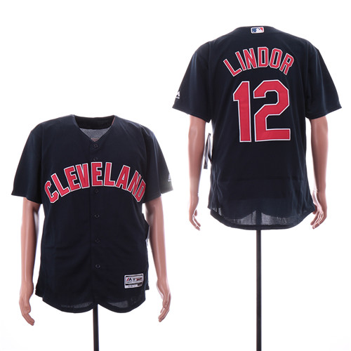 Indians 12 Francisco Lindor Navy Alternate Flexbase Jersey