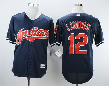 Indians 12 Francisco Lindor Navy Cool Base Jersey