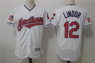 Indians 12 Francisco Lindor White 2017 Stars & Stripes Flexbase Player Jersey