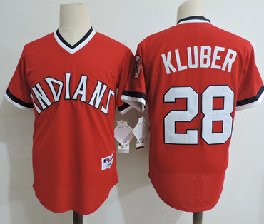 Indians 28 Corey Kluber Red Cooperstown Collection Throwback Jersey
