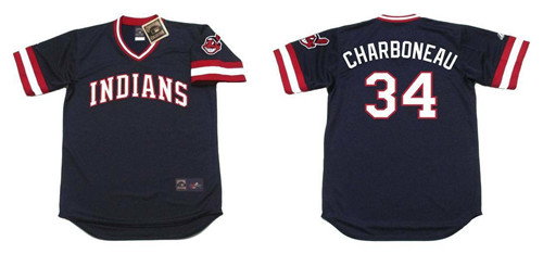 Indians 34 Joe Charboneau Black 1980'S Throwback Cool Base Jersey