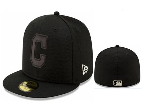 Indians Team Logo Black Fitted Hat LX