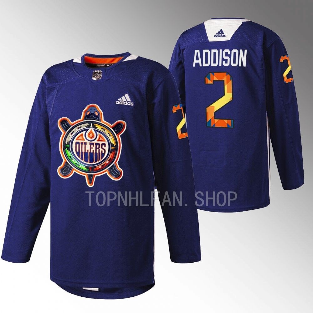Indigenous Celebration Night Minnesota Wild Calen Addison 2022 Navy Warmup Jersey men's