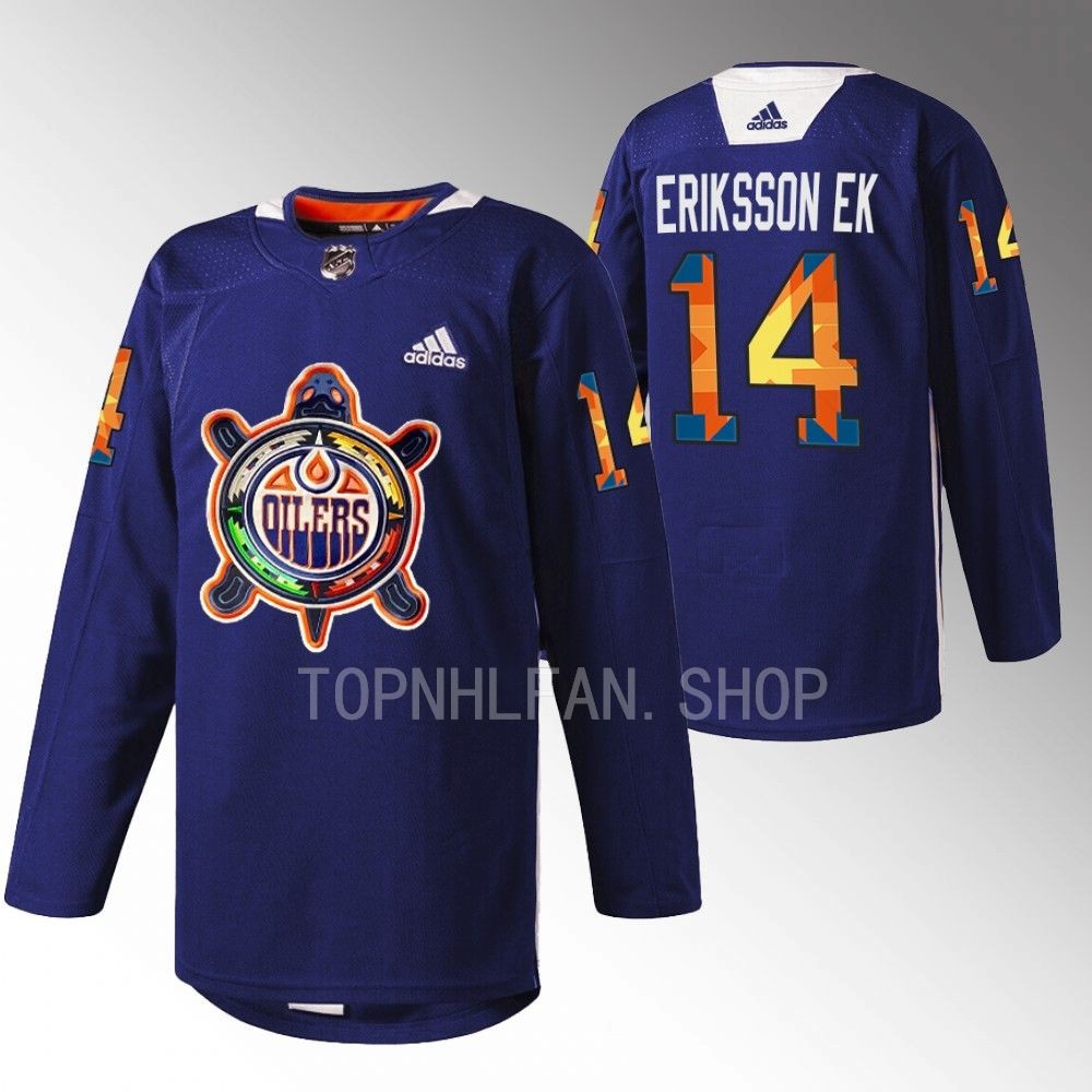 Indigenous Celebration Night Minnesota Wild Joel Eriksson Ek 2022 Navy Warmup Jersey men's
