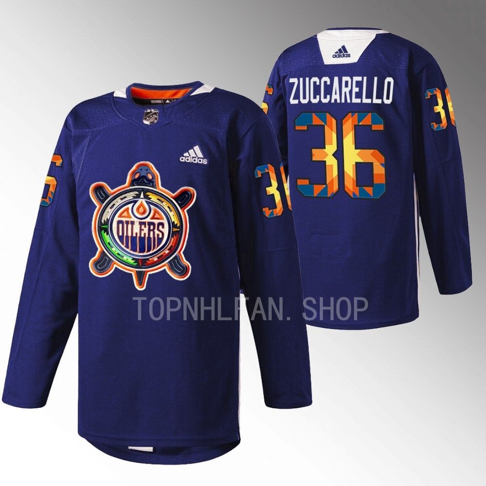 Indigenous Celebration Night Minnesota Wild Mats Zuccarello 2022 Navy Warmup Jersey men's