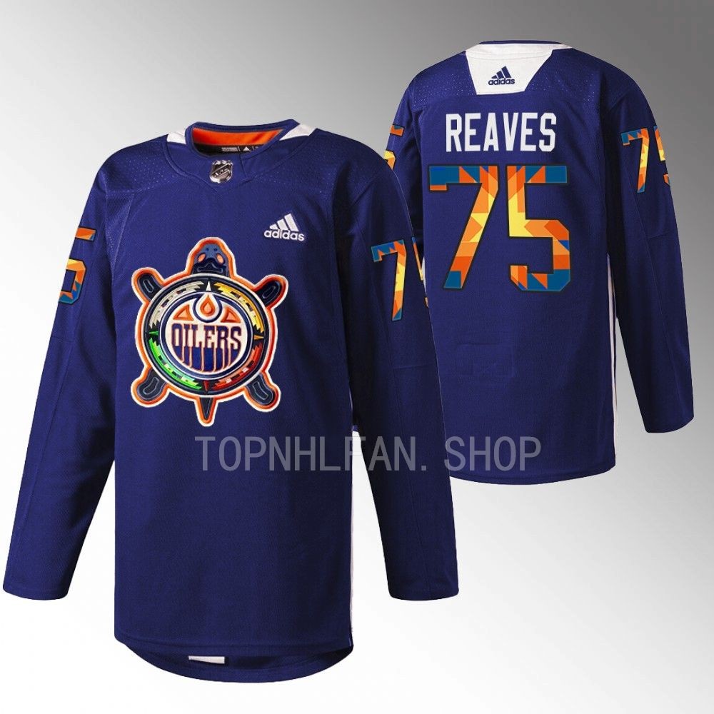 Indigenous Celebration Night Minnesota Wild Ryan Reaves 2022 Navy Warmup Jersey men's