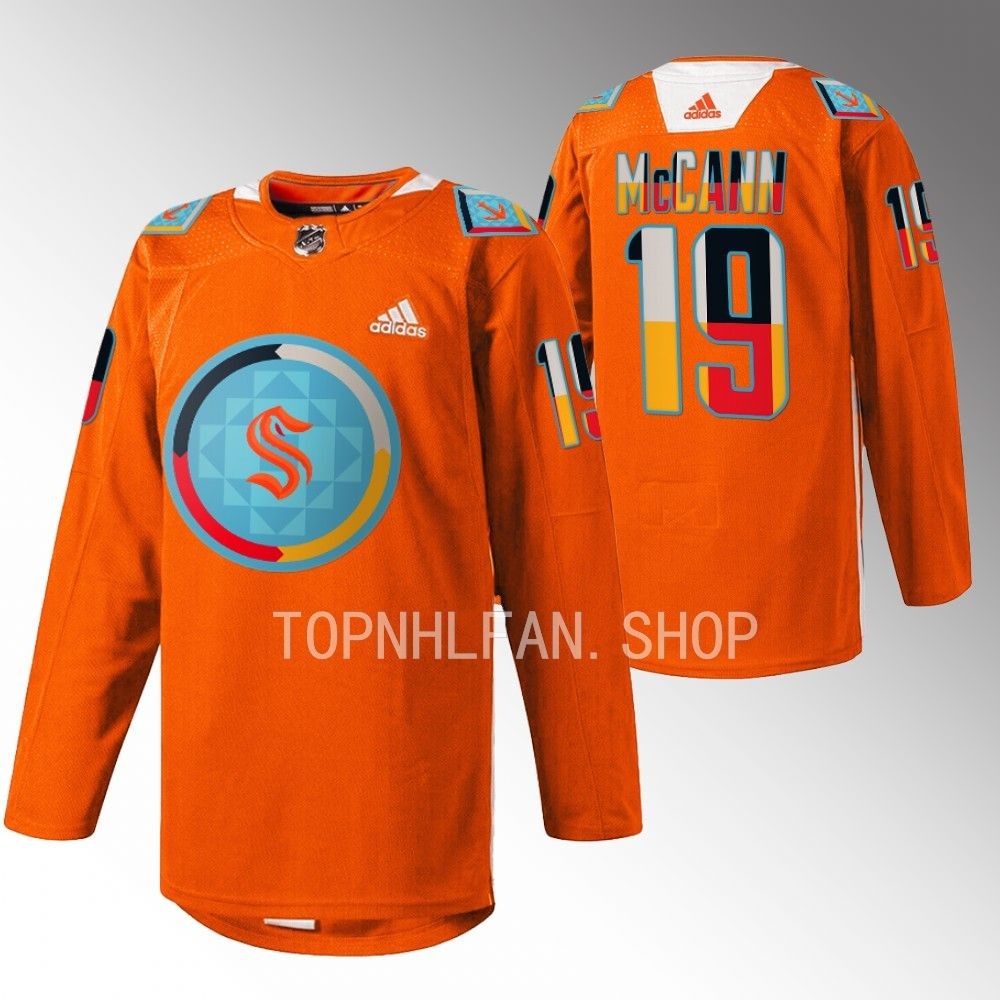 Indigenous People Night Seattle Kraken Jared McCann 2022 Orange Warmup Jersey men's