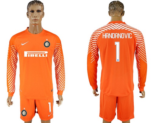 Inter Milan #1 Handanovic Orange Goalkeeper Long Sleeves Soccer Club Jersey