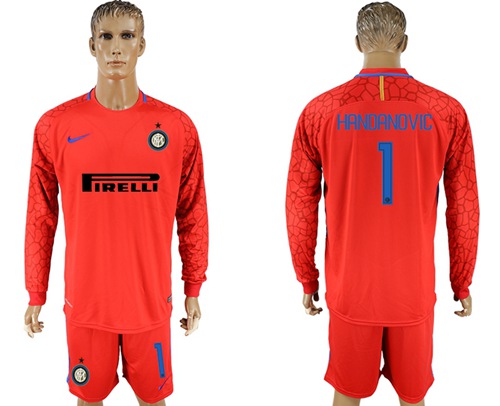 Inter Milan #1 Handanovic Red Goalkeeper Long Sleeves Soccer Club Jersey
