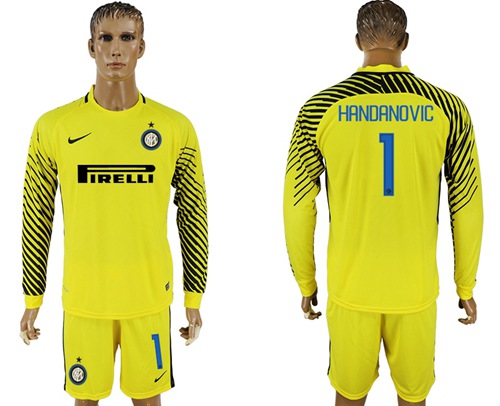 Inter Milan #1 Handanovic Yellow Goalkeeper Long Sleeves Soccer Club Jersey