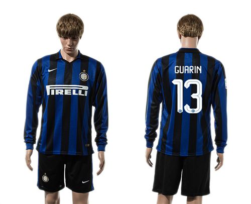 Inter Milan #13 Guarin Home Long Sleeves Soccer Club Jersey